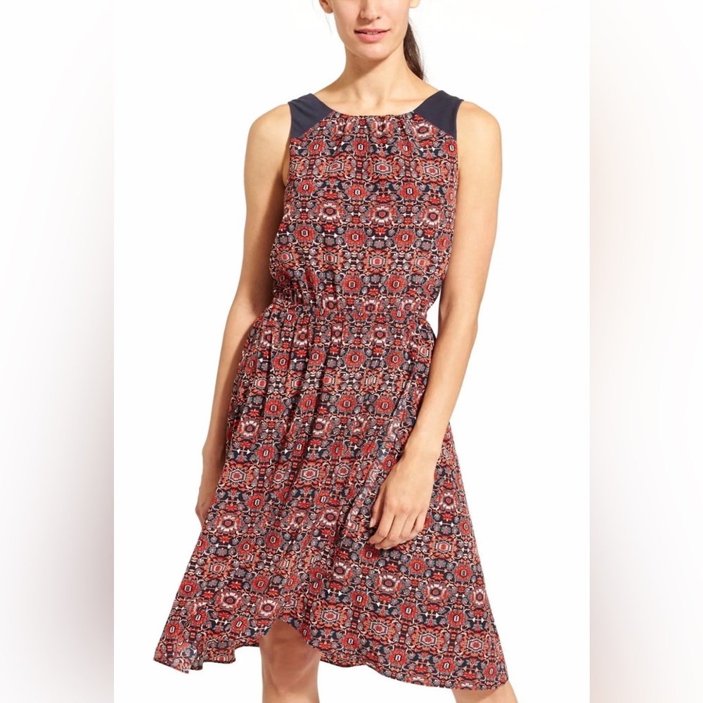 Athleta Printed Martinique Dress Faux Wrap Knee Length Red Women Sz Medium